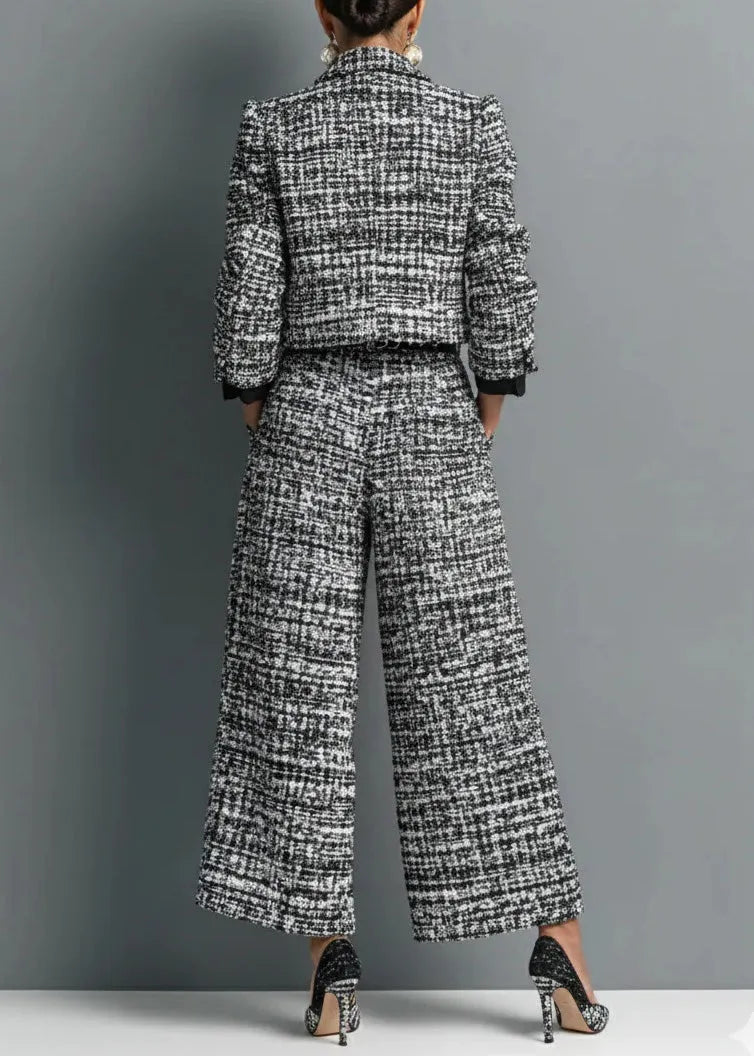 French Black Coat and Pants Cotton Two Pieces Set Fall