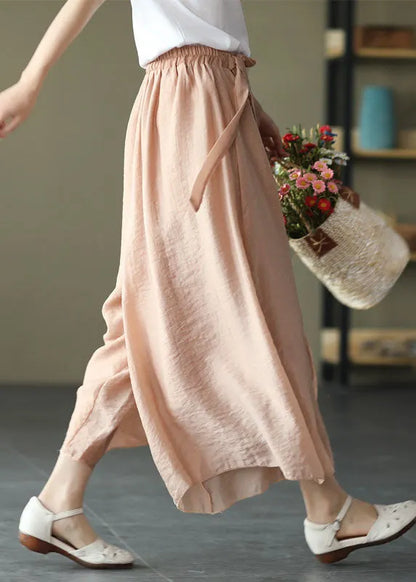 Style Light Pink Elastic Waist Tie Waist Wide Leg Pants Spring