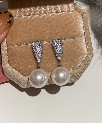 White Pearl Fine Zircon Drop Earrings