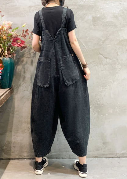 Black Pockets Denim Jumpsuits Summer