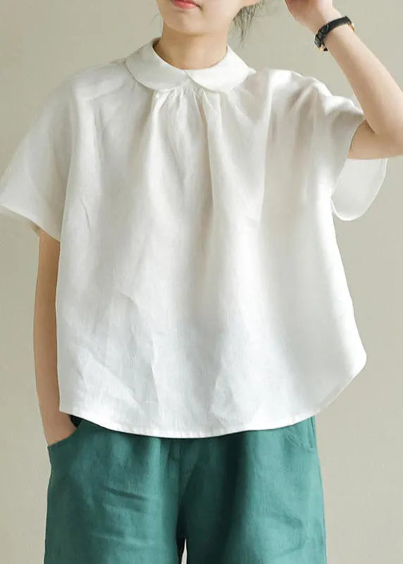Simple Purple Peter Pan Collar Linen Shirt Summer