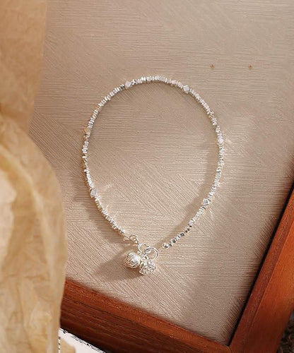 Diy White Sterling Silver Broken Silver Twin Lotus Flowers on One Stalk Charm Bracelet
