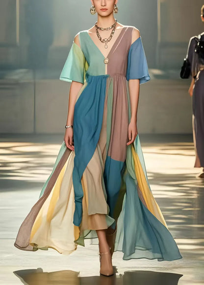 Multicolour Cold Shoulder Exra Large Hem Beach Dress Summer