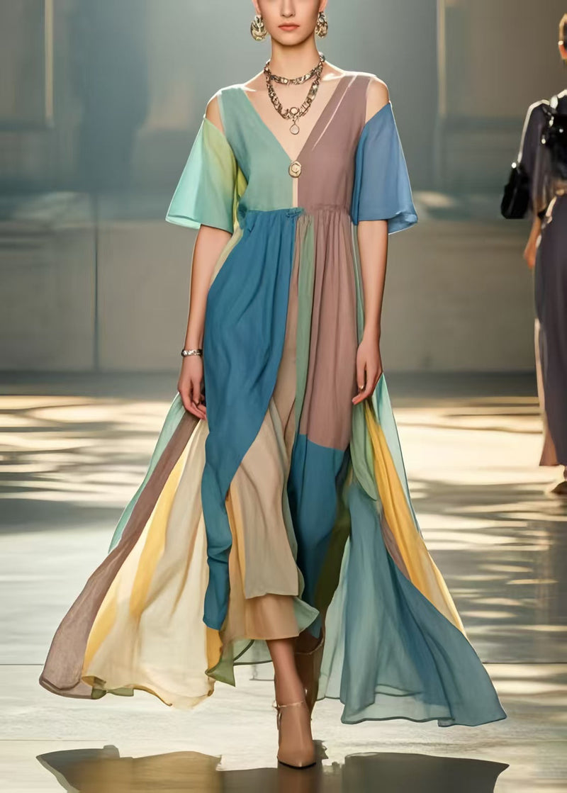 Multicolour Cold Shoulder Exra Large Hem Beach Dress Summer