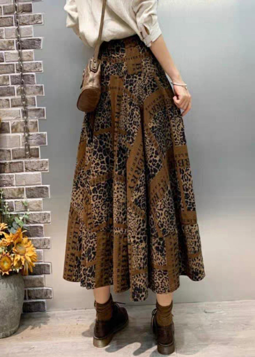 Coffee Pockets Cotton a Line Skirts Elastic Waist