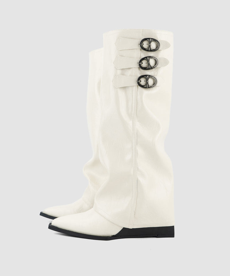 Khaki Boots Wedge Suede Splicing Pointed Toe