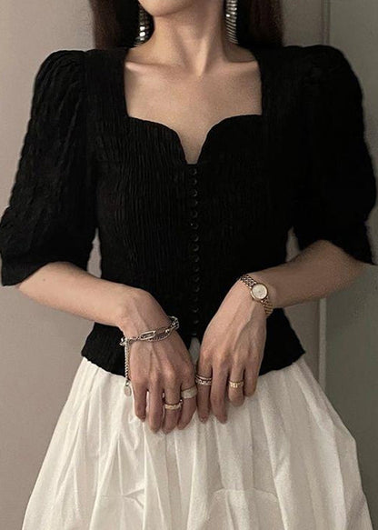 Novelty Black Square Collar Shirts Half Sleeve