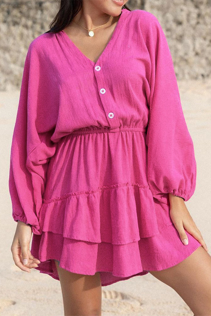 Simplicity Buttons V Neck a Line Dresses