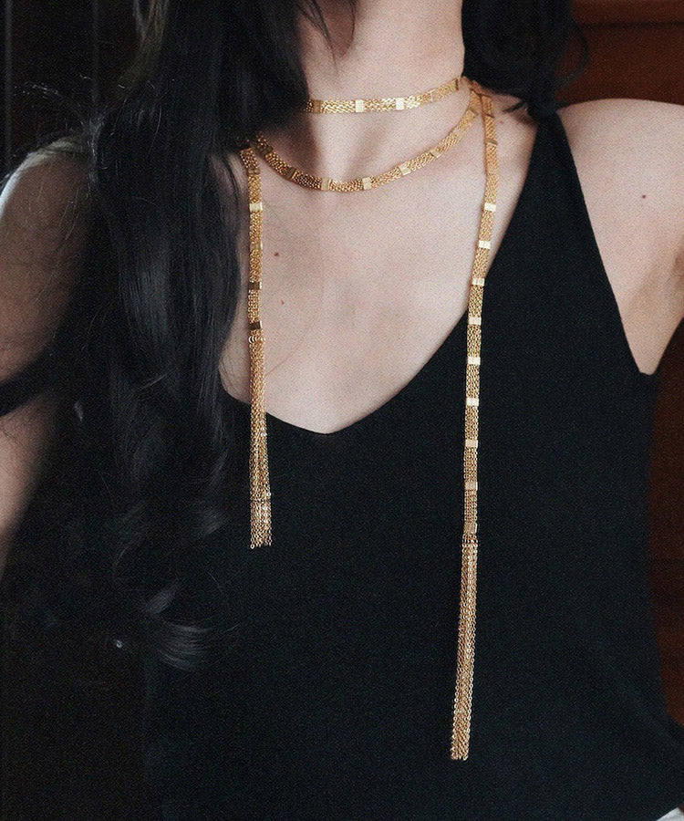 Gold Copper Overgild Multi Layer Tassel Pendant Necklace
