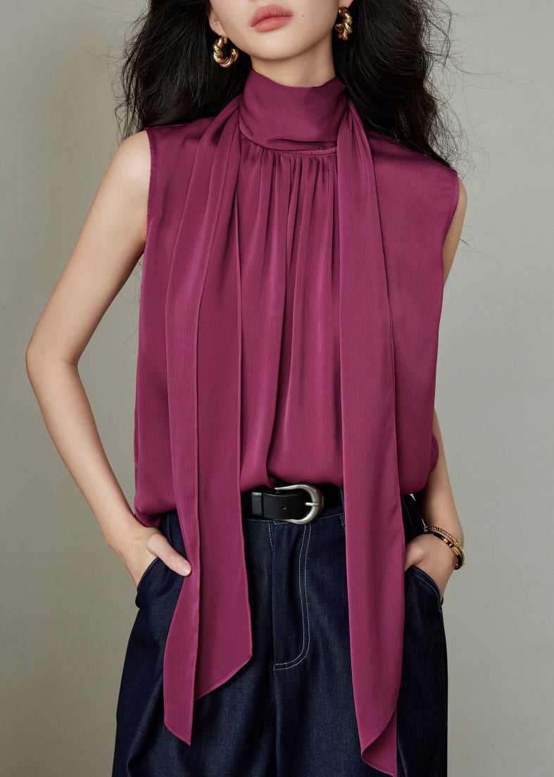 Rose Button Wrinkled Silk Blouses Bow Summer