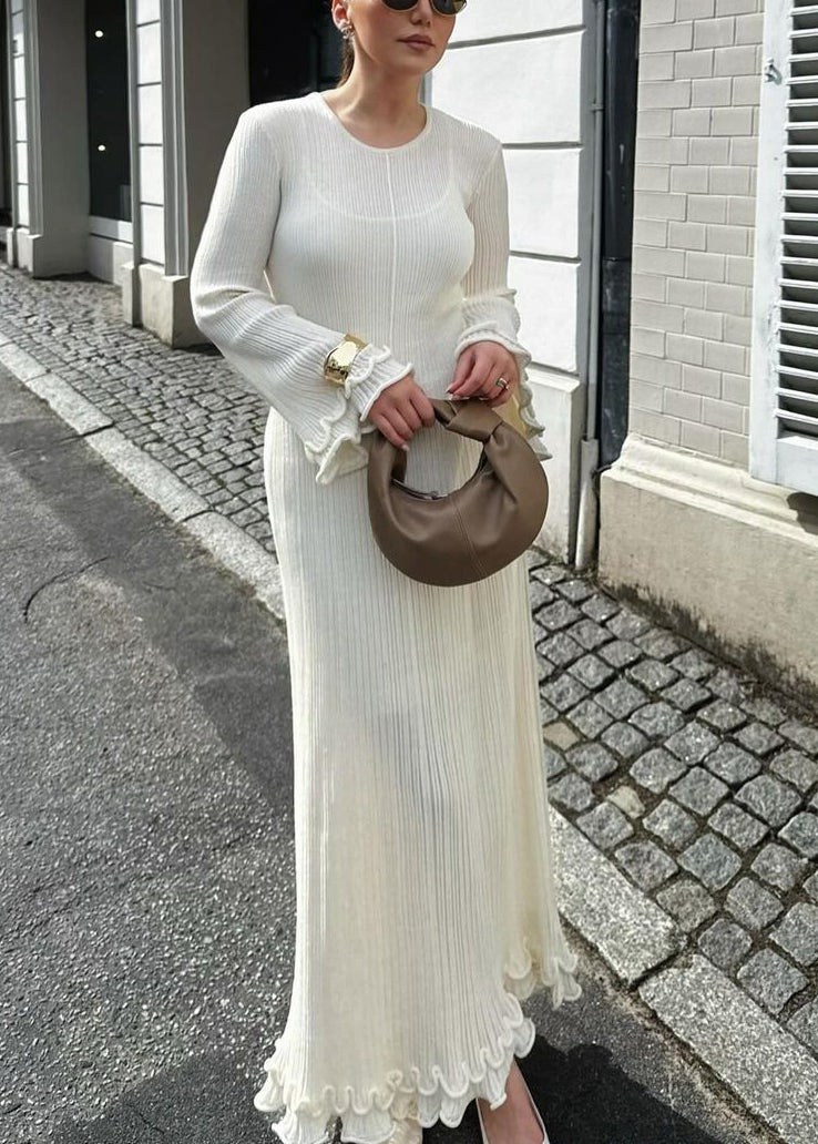 White Ruffled Lace Up Cotton Robe Dresses Flare Sleeve