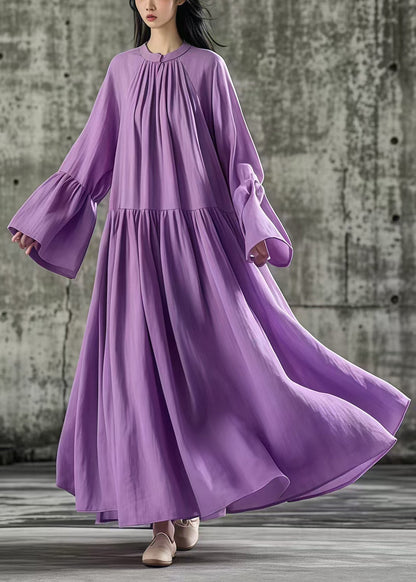Purple Oversized Exra Large Hem Cotton Dresses Flare Sleeve