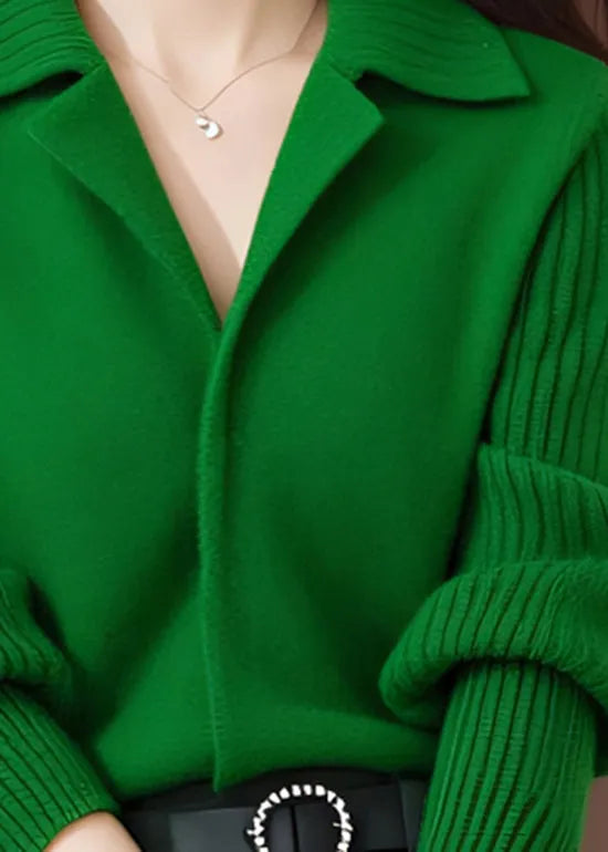 Green Peter Pan Collar Stylish Knit Sweaters Spring
