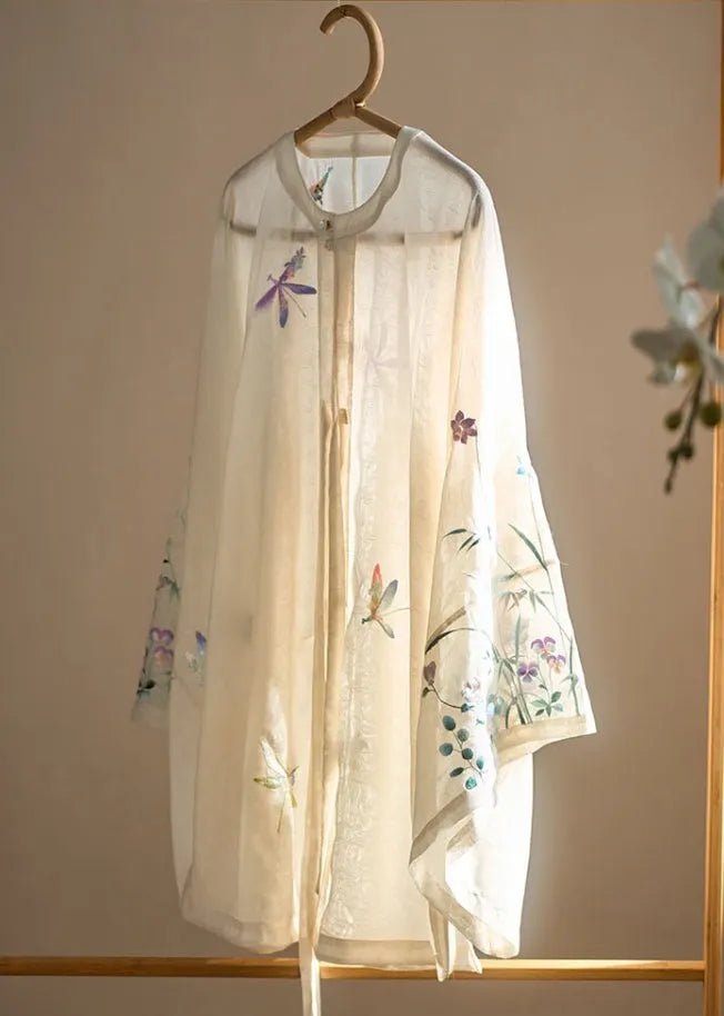 Apricot O-neck Embroidered Button Shirt Fall