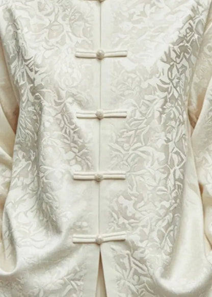 Chinese Style White Stand Collar Button Coats Fall