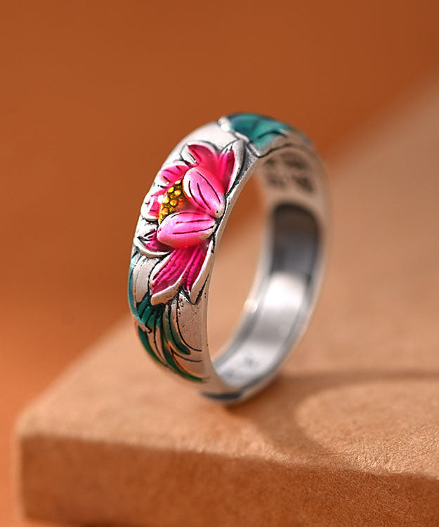 Silk Sterling Silver Enamel Lotus Rings