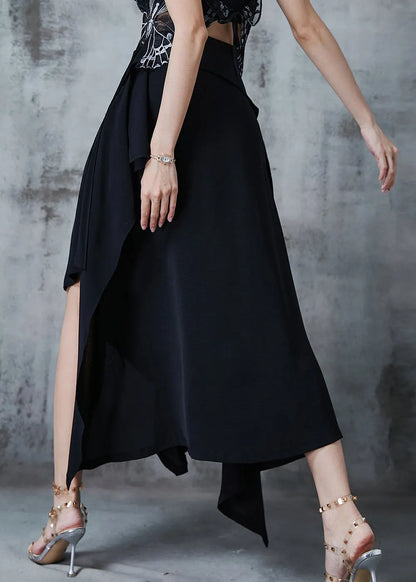 Black Asymmetrical Silm Fit Chiffon Skirt Summer