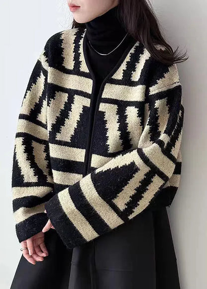 Vogue Black Plaid Cozy Cotton Knit Cardigan Spring