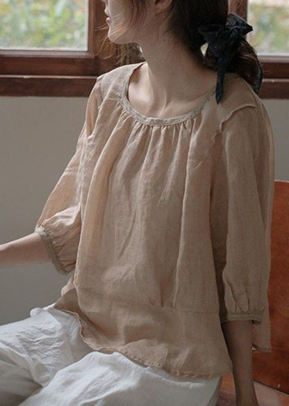 Diy Black O Neck Patchwork Back Side Open Linen Shirt Top Summer
