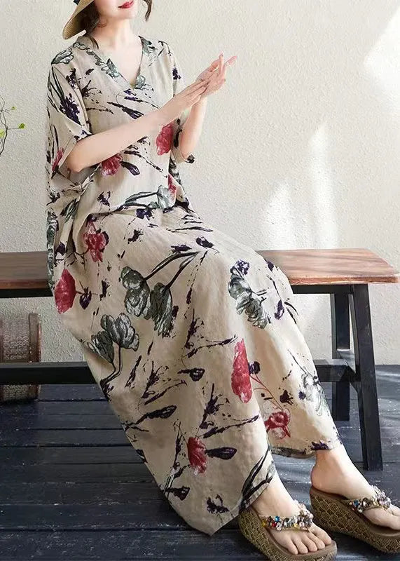Italian Khaki Oversized Print Cotton Dresses Summer