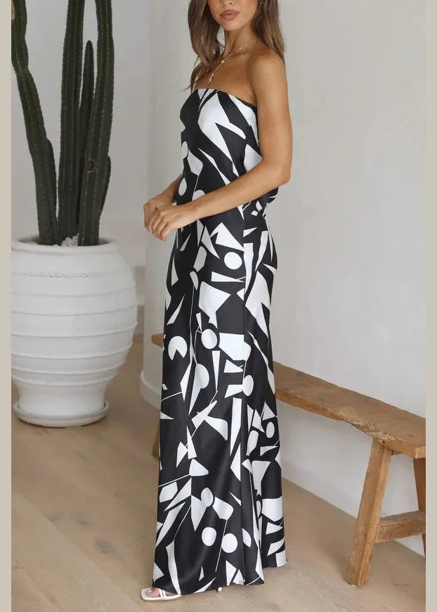 Unique White Backless Hollow Out Print Cotton Long Dress Sleeveless