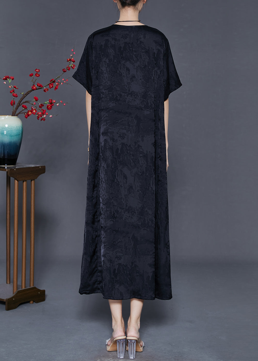 Green Oversized Patchwork Silk Long Dress Summer