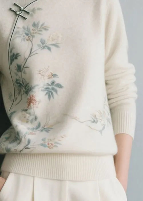 White Thick Knit Sweater Stand Collar Winter
