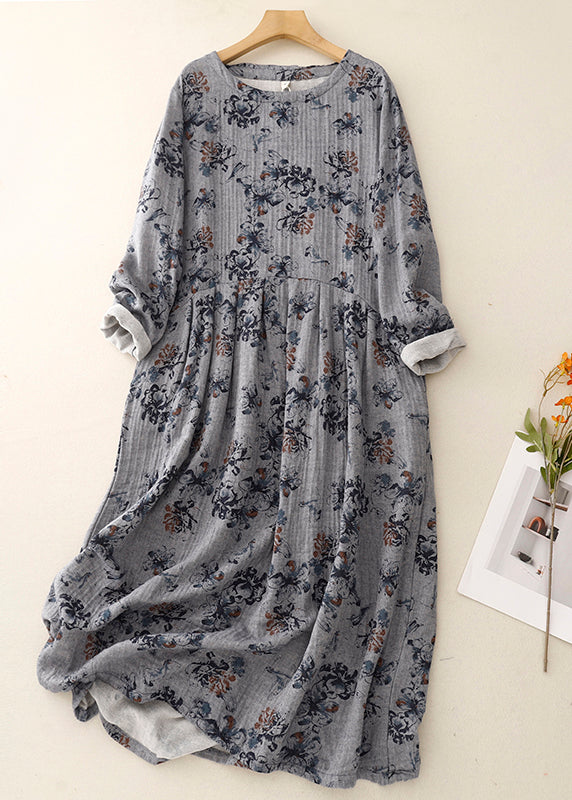 White Oversized Print Linen Maxi Dresses Spring