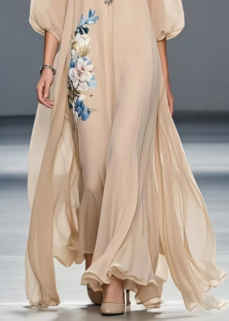 Art Khaki Oversized Chiffon Holiday Dress Summer
