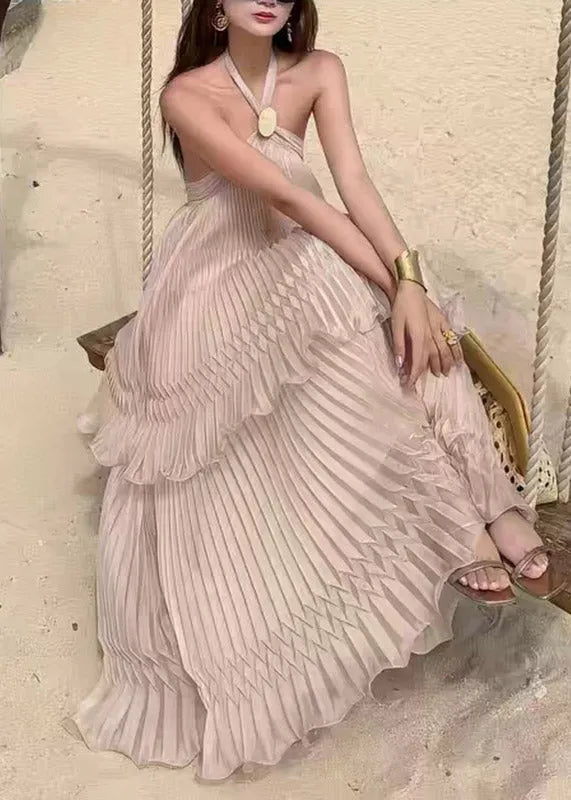 Halter Patchwork Backless Fake Two-piece Vacation Long Dresses Sleeveless