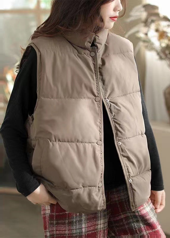 Art Chocolate Stand Collar Warm Fine Cotton Filled Vest