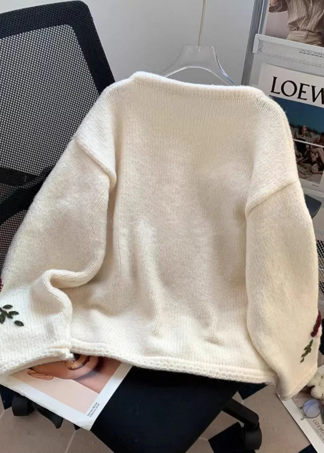 Stylish Beige Embroidered Knit Cardigans Spring