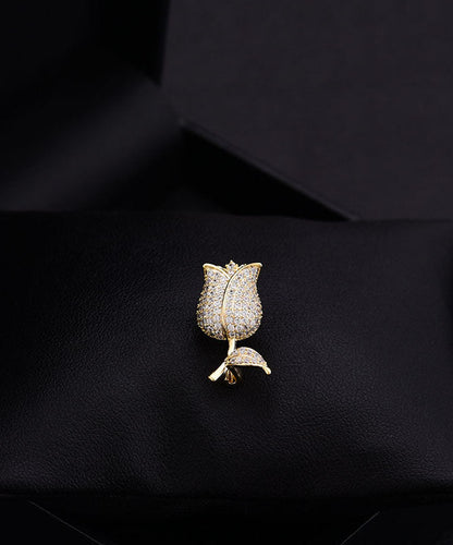 Pink Overgild Inlaid Zircon Rose Brooches