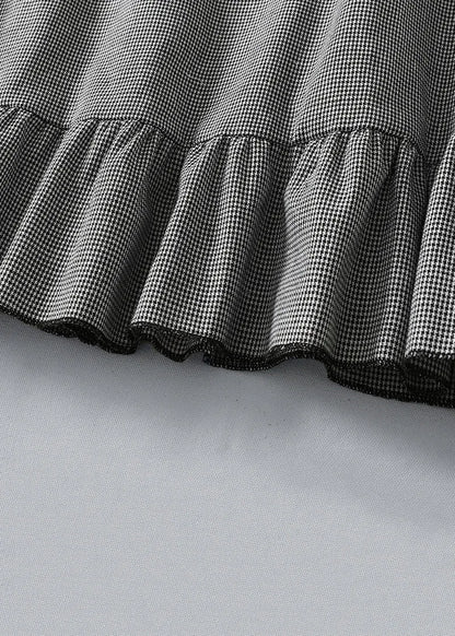 French Plaid Ruffled Pockets Cotton Dress Spring