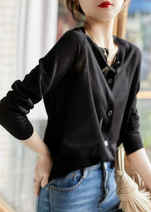 Natural Gilded Camel O-neck Button Knit Cardigan Long Sleeve
