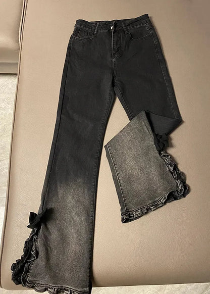 Black Gradient High Waist Denim Flared Trousers Spring