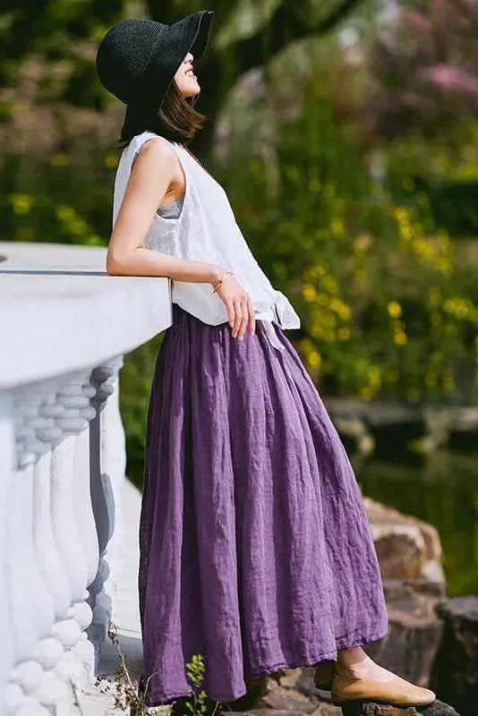 Limited Stock- 100% Linen Pure Color Skirt