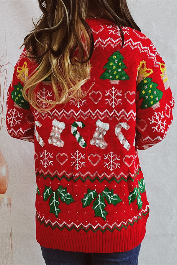 Christmas Pattern Knit Crew Neck Long-Sleeve Sweater