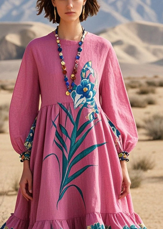 Rose Ruffled Print Cotton Dress Fall