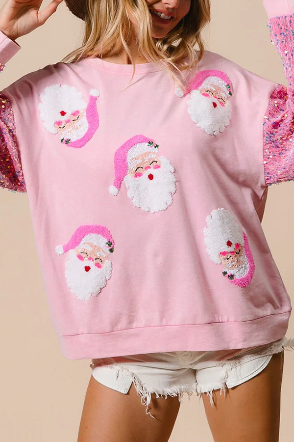 Christmas Casual Loose Crew Neck Sequin Sleeve Sweatshirt