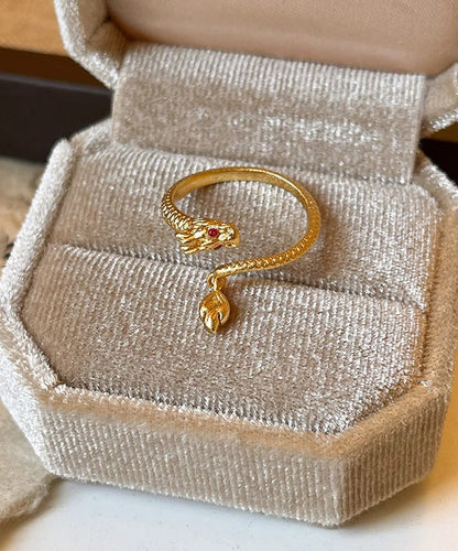 Chinese Style Gold Copper Overgild Dragon Shaped Open Rings