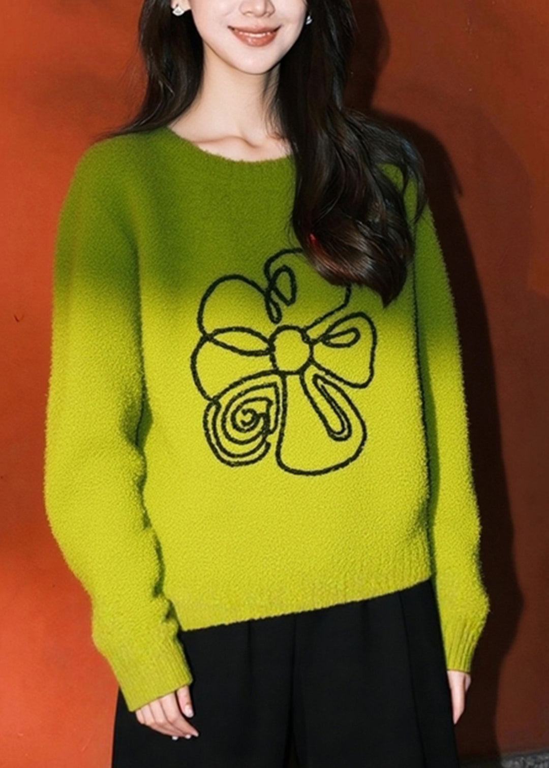 Fitted Grass Green Oversized Knit Sweaters Winter
