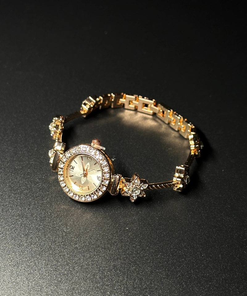 Stylish Gold Alloy Zircon Organic Glass Watches