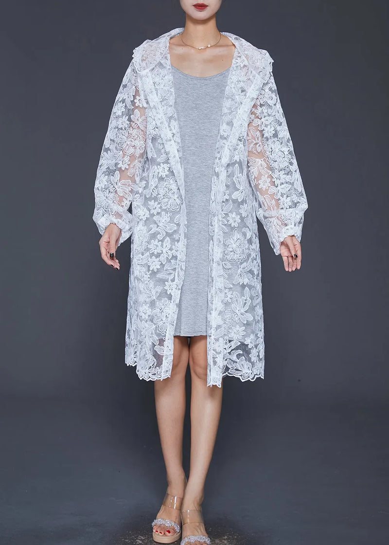 Italian White Embroideried Hollow Out Lace Upf 50+ Cardigan Summer