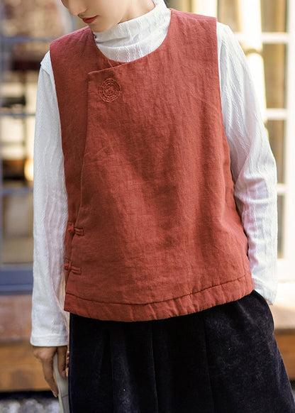 Yellow O Neck Fine Cotton Filled Linen Vest Sleeveless