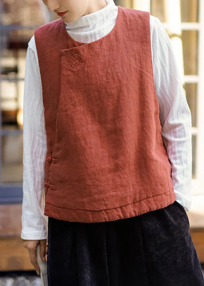 Yellow O Neck Fine Cotton Filled Linen Vest Sleeveless