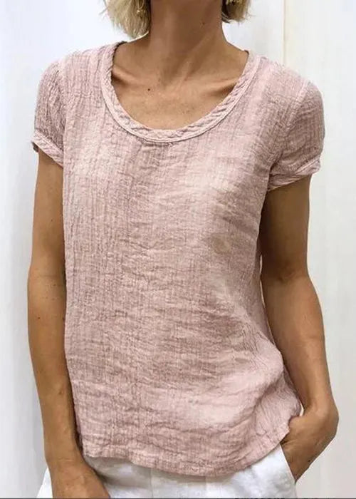 Pink O-neck Cotton T Shirt Summer