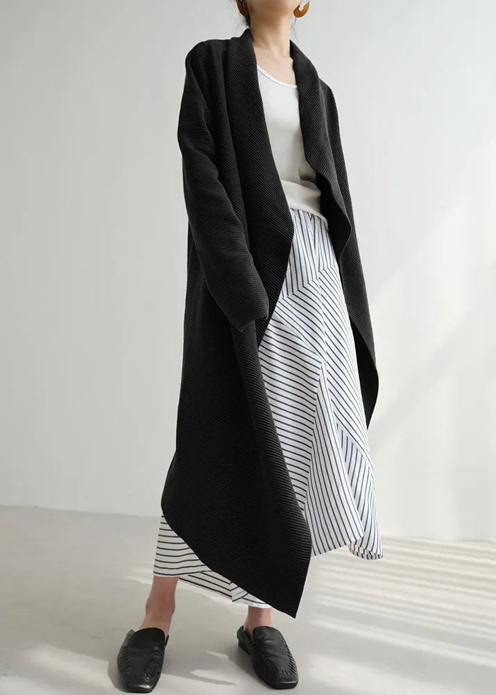 Black Asymmetrical Cozy Knit Cardigans Fall