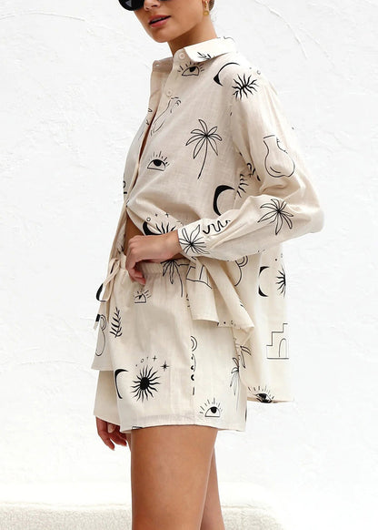 White Tops and Hot Pants Cotton Two Pieces Set Summer