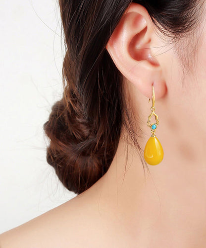 Stylish Yellow Sterling Silver Ancient Gold Inlaid Beeswax Watch Drop Drop Earrings